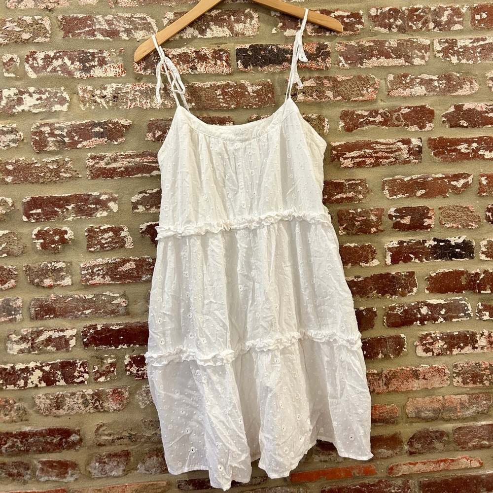 Ann Taylor LOFT White Eyelet Tie Strap Mini Dress